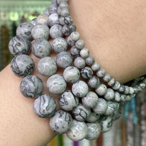 Natural Map Jaspers Stone Beads Round Loose Spacer Beads For Jewelry Making Needlework Diy Bracelet Necklace 4 6 8 10 12mm 15
