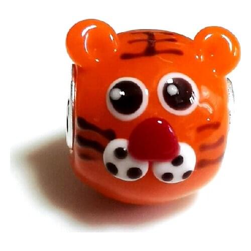 Emith Fla 925 Sterling Silver Large Hole Charm Beads Round Animal Murano Glass Beads Fit For Brand Bracelet Jewelry Makings