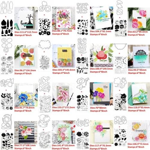 Floral Bouquet Petal Sprig Frond Metal Cutting Dies With Clear Transparent Stamps Warm Wishes Words DIY Scrapbooking 2020 New