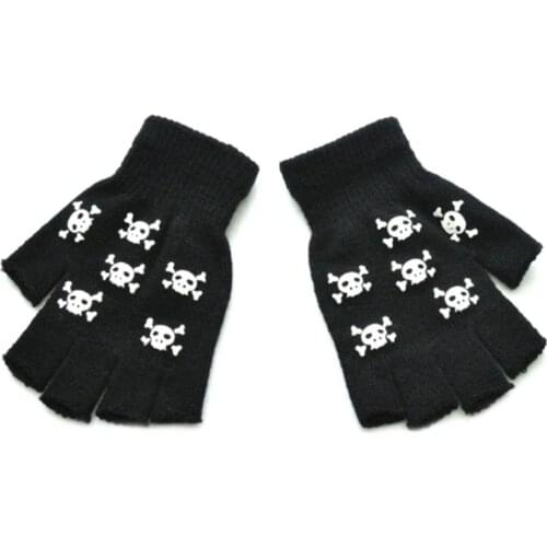 Unisex Adult Halloween Skeleton Skull Half Finger Gloves Luminous Winter Mittens