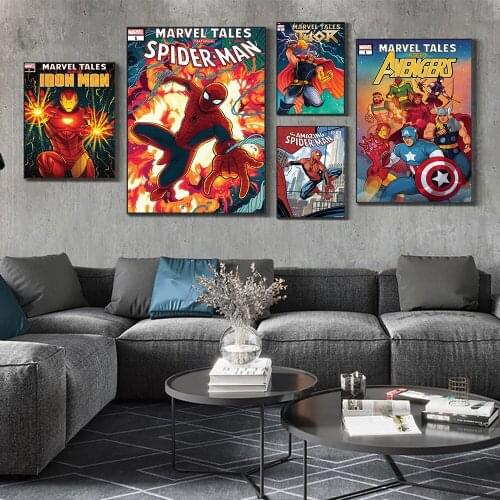 Superhero Avengers Canvas Painting Marvel Comics Captain America Spiderman Posters and Prints Wall Art Pictures for Home Decor