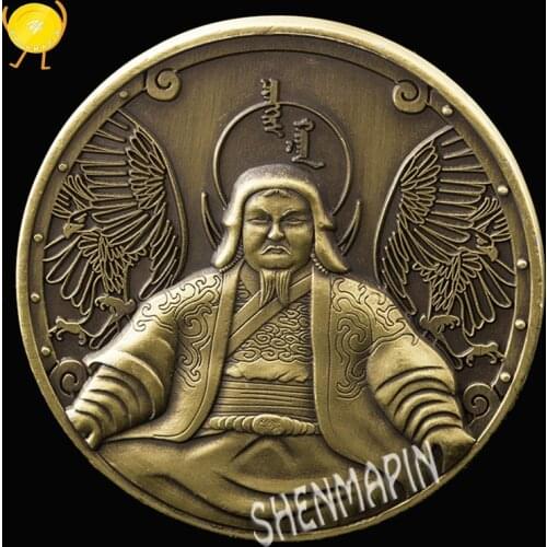 China Mongolian Empire Khan Genghis Khan Commemorative Coin Three-Dimensional Relief Chinese Legend Art Coins Collectibles Gift