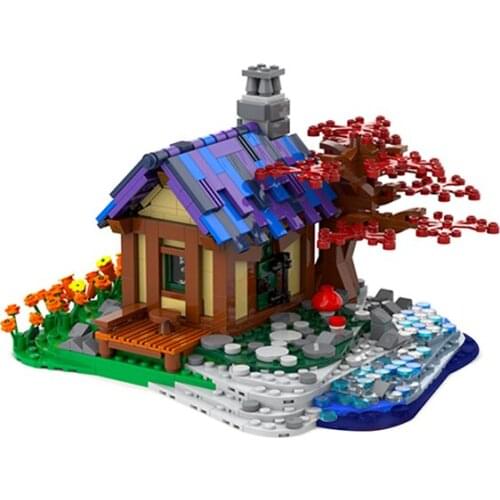 MOC Architecture Villa Seaside Tree House Building Blocks Kit Idea Fishing Hut Bricks Assemble Toys For Children Birthday Gifts