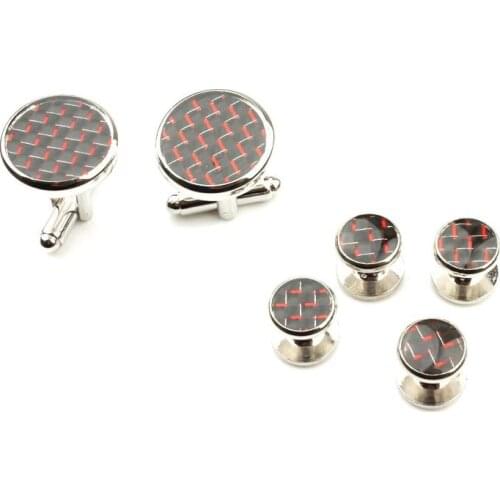 Newly Carbon Fiber Cuff link Collar Stud 6pcs Set Tuxedo Cufflinks Studs Buttons Mens Jewelry Accessory Wholesale 5 Sets/lot