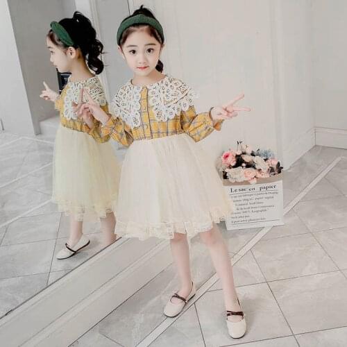 2021 New Spring Teenage Girls Plaid Mesh Patchwork Tutu Princess Dress Kids Dresses For Girls Baby Girl Clothes Vestido T96
