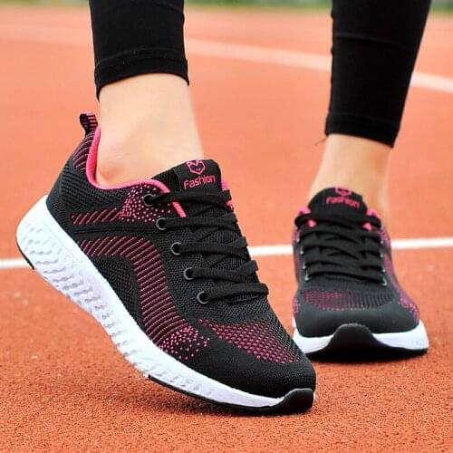 2021 New Womens Shoes Fly Woven Breathable Soft-soled Sports Sneakers School Students Black Light Running Shoes tenis masculino