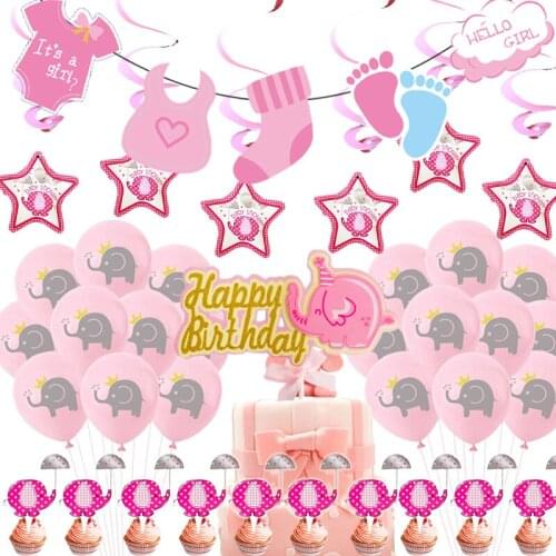 Pink Elephant Happy Birthday Holiday Party Disposable Tableware Supplies Baby Show Paper Plate Cup Paper Towel BAG