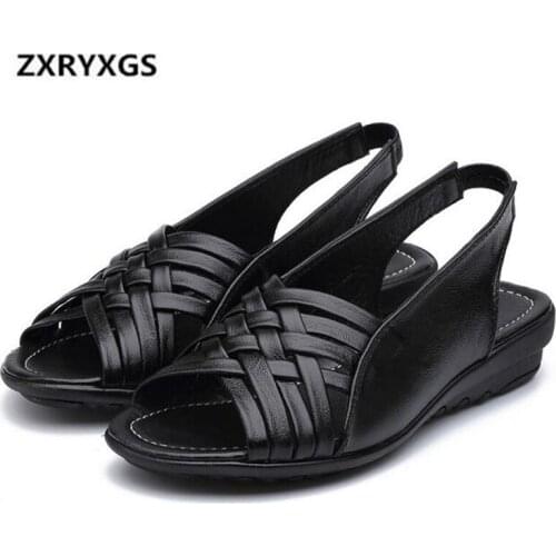 Hot 2019 Summer New Retro Hollow Cowhide Leather Shoes Woman Comfort Soft Women Sandals Women Non-slip Fashion Women Flat Shoes