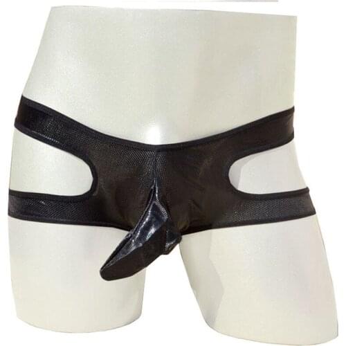 Sexy Gay Underwear Men Jockstrap Faux Leather Thongs Hollow Out Low Waist Capsule Pouch Erotic Penis Lingerie Cueca masculina