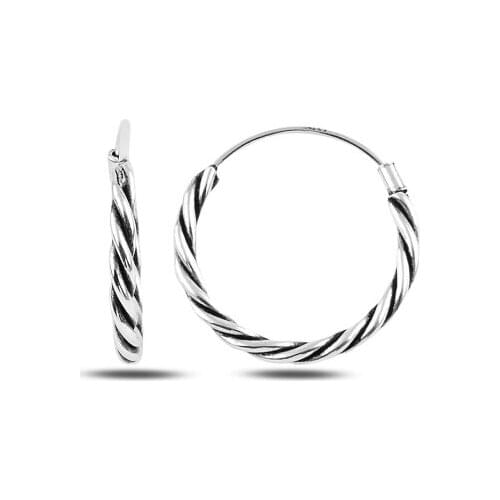 Silver 925 Sterling 18mm Oxidized Ring Earrings