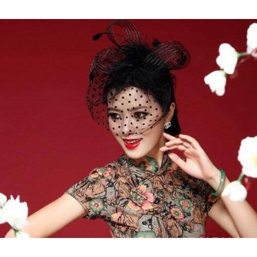 Black Women Bridal Hats And Fascinators Headpiece Headband Lady Face Veils Dot Net With Lssuing 2018 Wedding Accessories