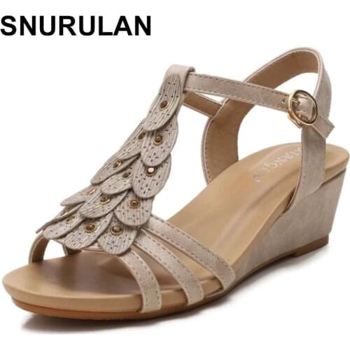 SNURULAN2021 Summer New Wedge Heel European and American All-match Comfortable Casual Shoes Thick-soled Buckle Female Sandals