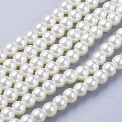 6mm Glass Pearl Beads White Glass Imitation Round Loose Beads For Jewelry DIY Bracelet Necklace Making 140pcs/strand F70