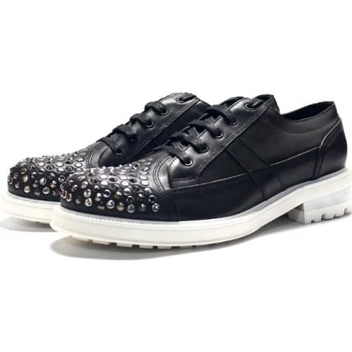 New Style Oxfords Black High Quality Lace up casual shoes Fashion increase Men shoes handmade Rivet Derby Shoes