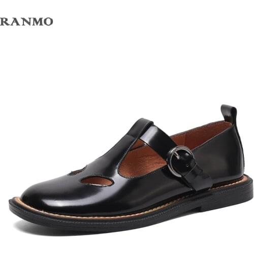Genuine Leather Shoes Female British 2021 Spring New Mori Girl Japanese Wild Black Retro Mary Jane Shoes Word Buckle Woman Flats