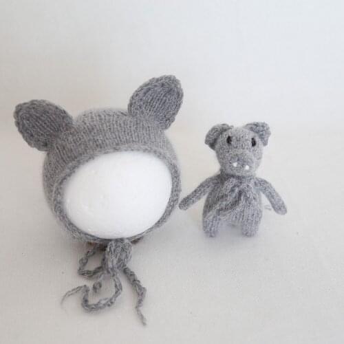 Stuffer Animal Toy Hat Set Newborn Photography Props Fluffly Elf Toy Knit Baby Soft Bonnet Photo Props