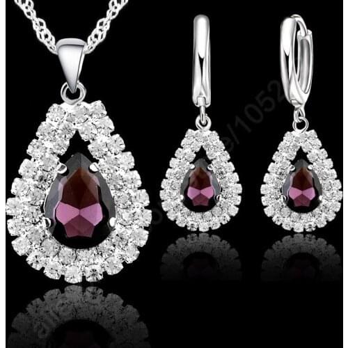 Women Set Jewelry Wedding Water Drop Crystal Pendants Necklaces And Earrings Set For Female Bridal Jewellery Sets
