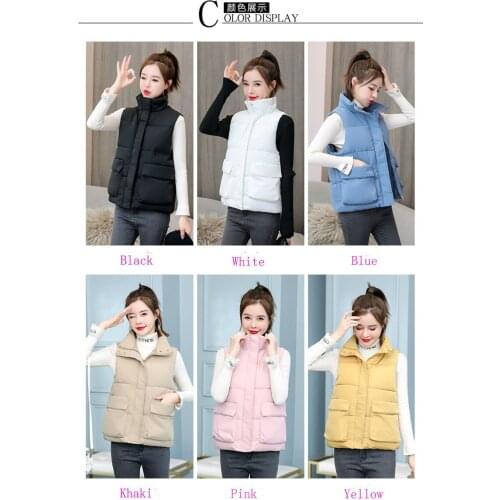 Stand collar women fashion loose short design cotton padded breathable casual waistcoat