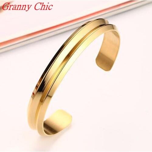 Granny Chic Fashion Gold Color Bangles 316L tainless Steel 10mm Men Cuff Bracelet Couple Bangle For Womens