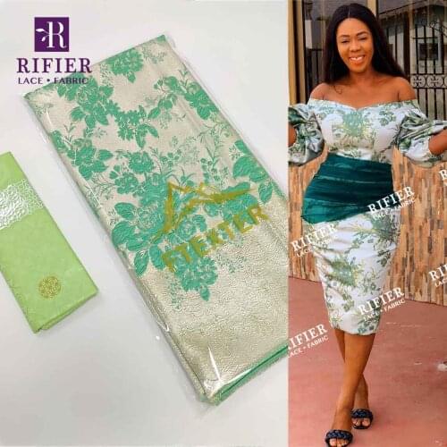 Green Bazin Riche And Net Lace With Flower 100% Cotton Net Lace For Women Party Dresses Organza Brocade Net Tulle Lace Fabric