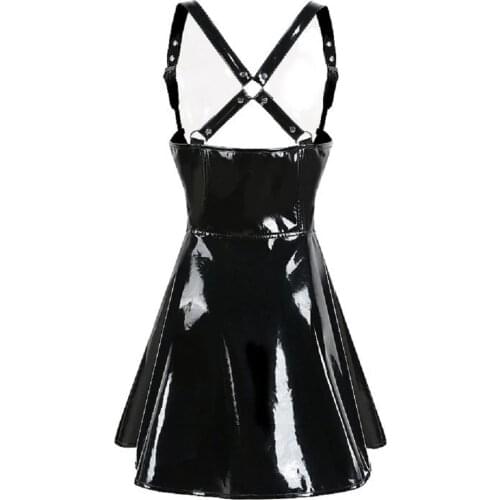 Womens Sexy Night Club Latex Dress Costumes Wetlook Punk Style Patent Leather Zipper X-back Vintage Performance Corset Dress