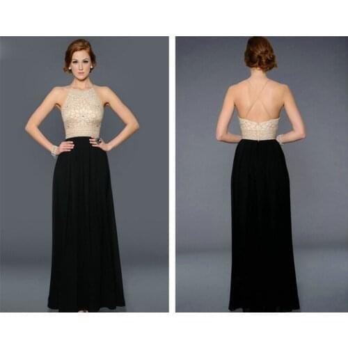 Summer style Sexy backless Vintage Simple Attractive Floor Length black Chiffon Beading prom dresses 2015 vestidos para festa