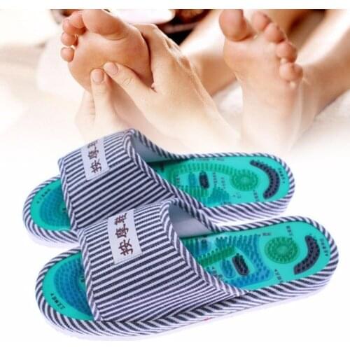 1 Pair Striped Pattern Reflexology Foot Acupoint Slipper Massage Promote Blood Circulation Relaxation Cotton Foot Care Shoes