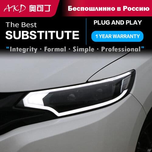 AKD tuning cars Headlight For Honda FIT JAZZ GK5 2014-2018 Headlights LED DRL Running lights Bi-Xenon Beam Fog lights angel eyes