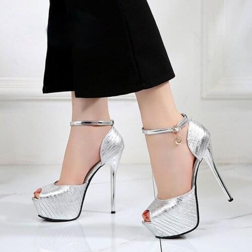 2021 Silver Platform Shoes For Women, 14cm Gold Sandals For Wedding And Party Fish Mouth Sandals