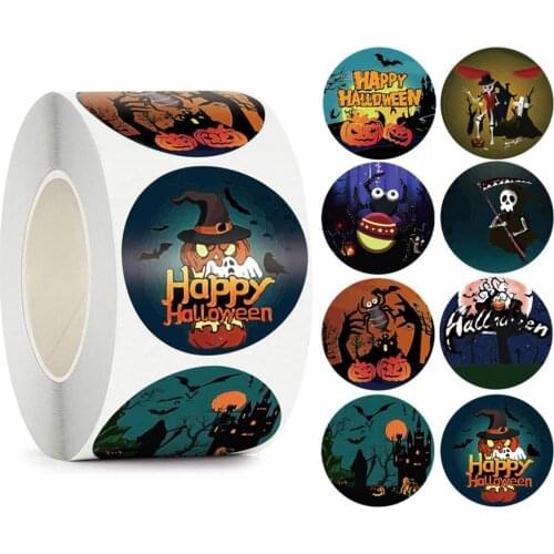 500Pcs/Roll Useful Halloween Self-adhesive Round Compact Labels Package Decal Colorful Tag Sticker Eye-catching for Home