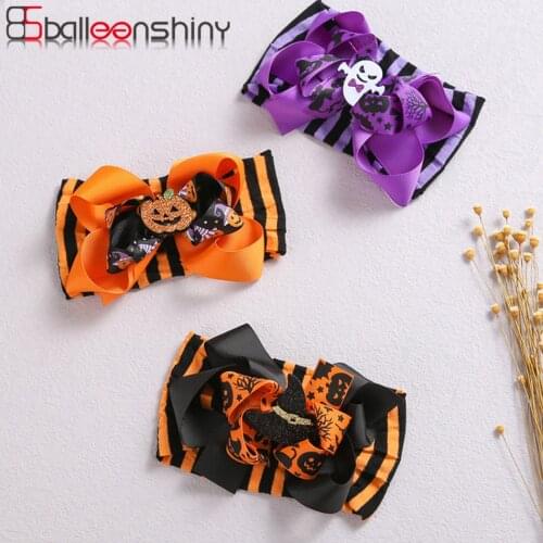 Balleenshiny Holiday Headdress Bowknot Hairbands Childrens Striped Color Nylon Halloween Pumpkin Headband for Baby Kids Gifts