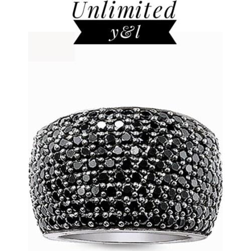 Black Pave Cubic Zirconia Cocktail Rings Punk Style Silver Fashion Jewelry Accessories for Men Women Gifts