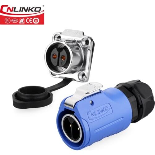 CNLINKO M20 Blue 2 Pin Female Socket Outdoor Quick Locking Waterproof IP67 Circular Power Cable Power Connector Solar Soldering