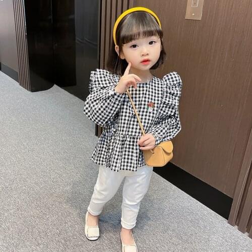 Kids Clothes Plaid Blouse + Pants Girls Outfits Embroidery Kids Clothes Girls Spring Autumn Childrens Clothing