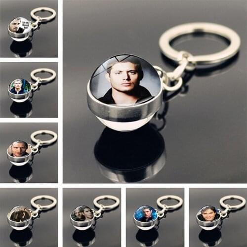 FIMAODZ Supernatural Dean Keychain Supernatural Sam Double Side Glass Ball Key Chain Ring for Men Women