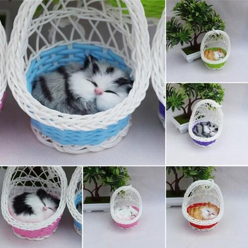 Simulation Plush Animal Cute Sleeping Kitten Hanging Basket Cat Realistic Plush Toy Gift For Children Kids Girls Friend