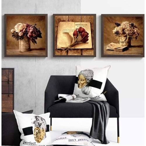 Retro Classical Flower Book Artistic Text Study Painting Decorative Painting wall art canvas wall pictures for living room Wall