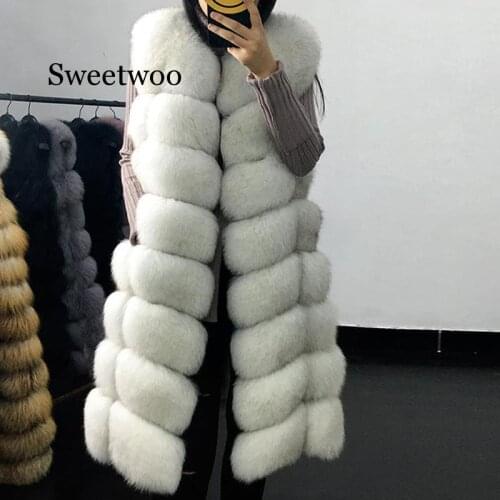 Faux Fur Coat Autumn Winter Women 2020 Fashion Casual Warm Slim Sleeveless Long Faux Fox Fur Vest Winter Pockets Jacket Women
