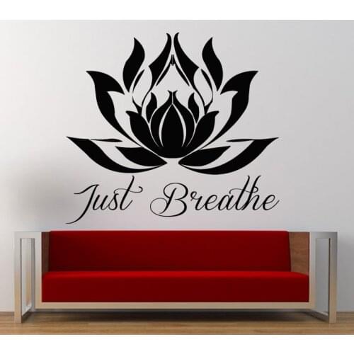 Mandala Flower Wall Decal Quotes Just Breathe Lotus Flower Wall Stickers Vinyl Buddha Meditation Yoga Studio Home Decor SYY797