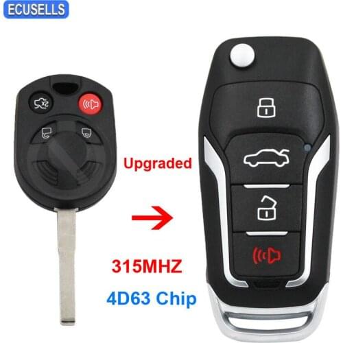 Upgraded 3+1/4 Button Folding Flip Remote Car Key Fob 315Mhz with 4D63 80 Bit Chip for Ford F-250 F-350 F-450 Super Duty F-150