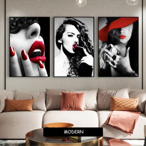 Fashion Modern Girl With Red Hat Canvas Prints Pop Art Wall Painting Poster Home Decor Mural Pictures For Living Room Cuadros