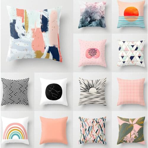 Pink Series Abstract Geometric Pillowcase Sun Raise Throw Pillow Case Cushion Covers for Home Sofa Chair Car Decoration 45*45cm
