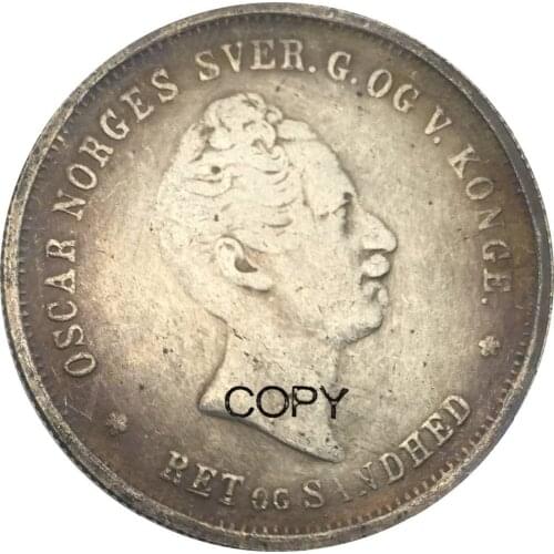 Norway 1/2 Specie Daler Oscar I 1850 Brass Plated Silver Copy Coins