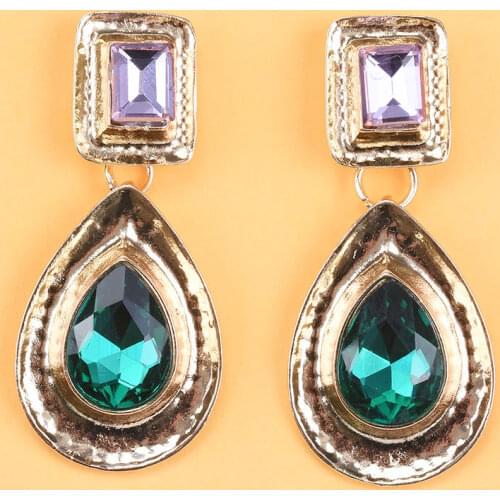 New Style Green Rhinestone Gold Metal Dangle Drop Earrings Wholesale ZA Fashion Trend Pendientes Jewelry Accessories For Women