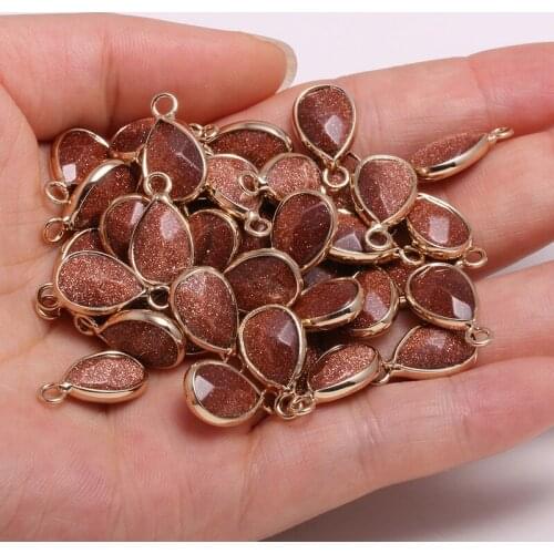 New Natural Stone Pendant Drop Type Gold Sand Stones Faceted Pendant Necklace For DIY Jewelry Best Birthday Gift Size 10x14mm