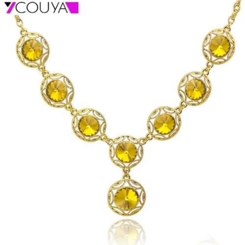 New Fashion Crystal Shiny Necklace Hollow Round Chain Necklace Charm Women Girls Jewelry Gold Color Bridal Necklace Lady Gift