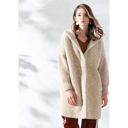 Thick Long Section Coat Women 2018 Autumn And Winter New Hooded Woolen Coat Elastic Sleeves Point Yarn Casual Loose Type