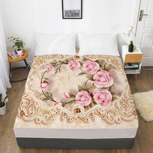 3D Bed Sheets On Elastic Band Bed,1PCS Fitted Sheet 160x200/200x200,Mattress Cover.Bedsheet Bedding,Bed Linen Beautiful Flower