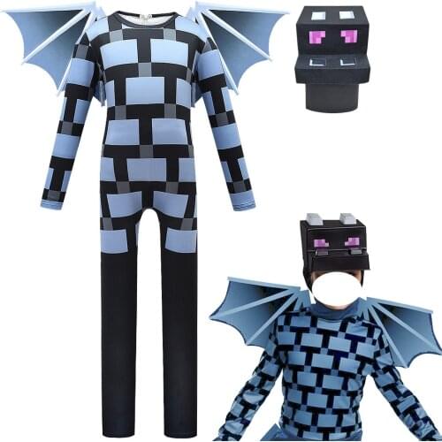 Child Mine Diamond Armor Kids Game Character Halloween Cosplay Costume Boys Crafted Jumpsuit Wing Mask Set Fancy Birthday Gift