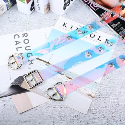 New Laser Women Belt Holographic Clear Waist Belt Metal Pin Buckle PVC Long Transparent Waist Belts for Women Belt Waistband